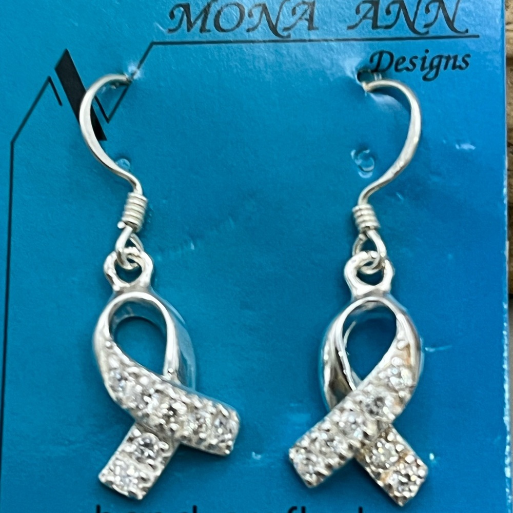 Silver Crystal Embellished Ribbon Earrings